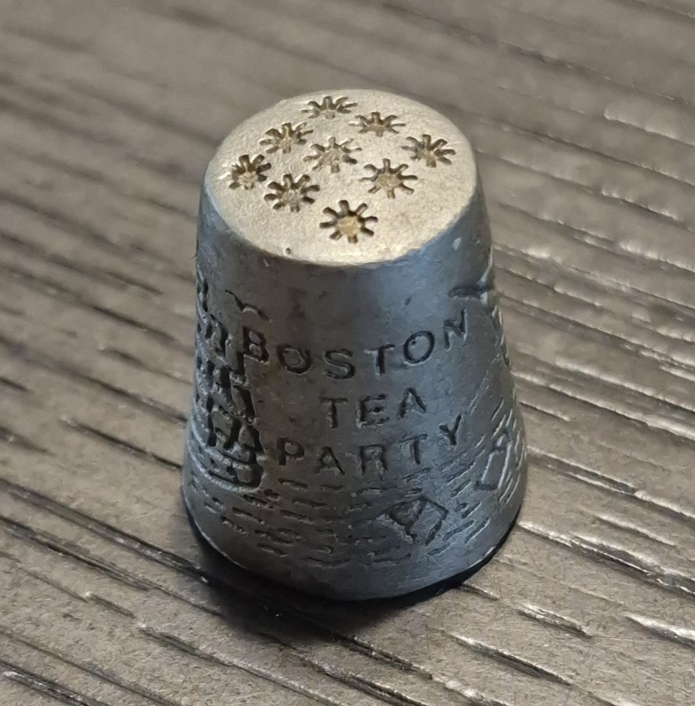 Vintage Boston Tea Party Pewter Thimble Souvenir Sewing